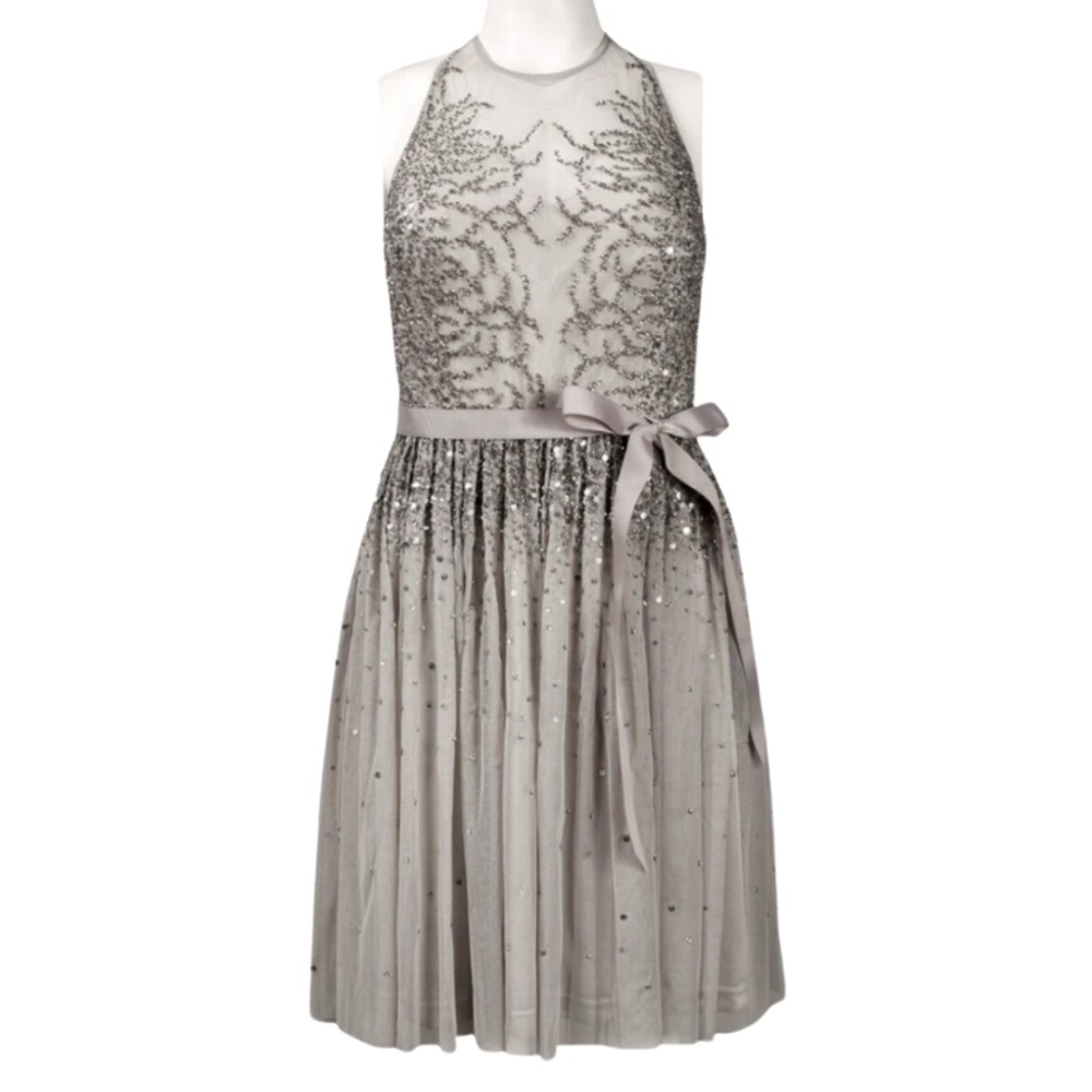 Adrianna Papell illusion halter neck beaded baby doll‎ dress size 10